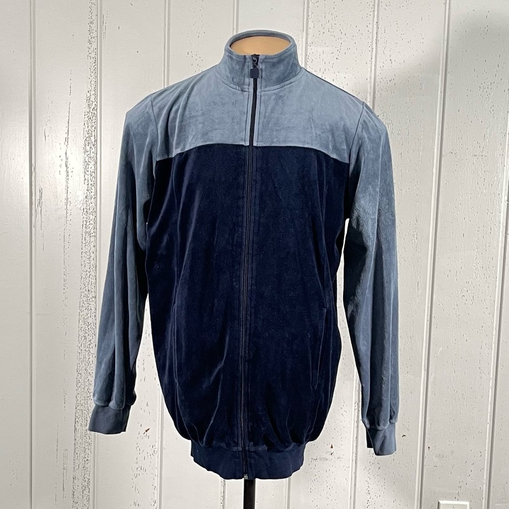 Vintage Kingsize Men's Blue Color Block Velour Full Zip Jacket Big Tall Sz L